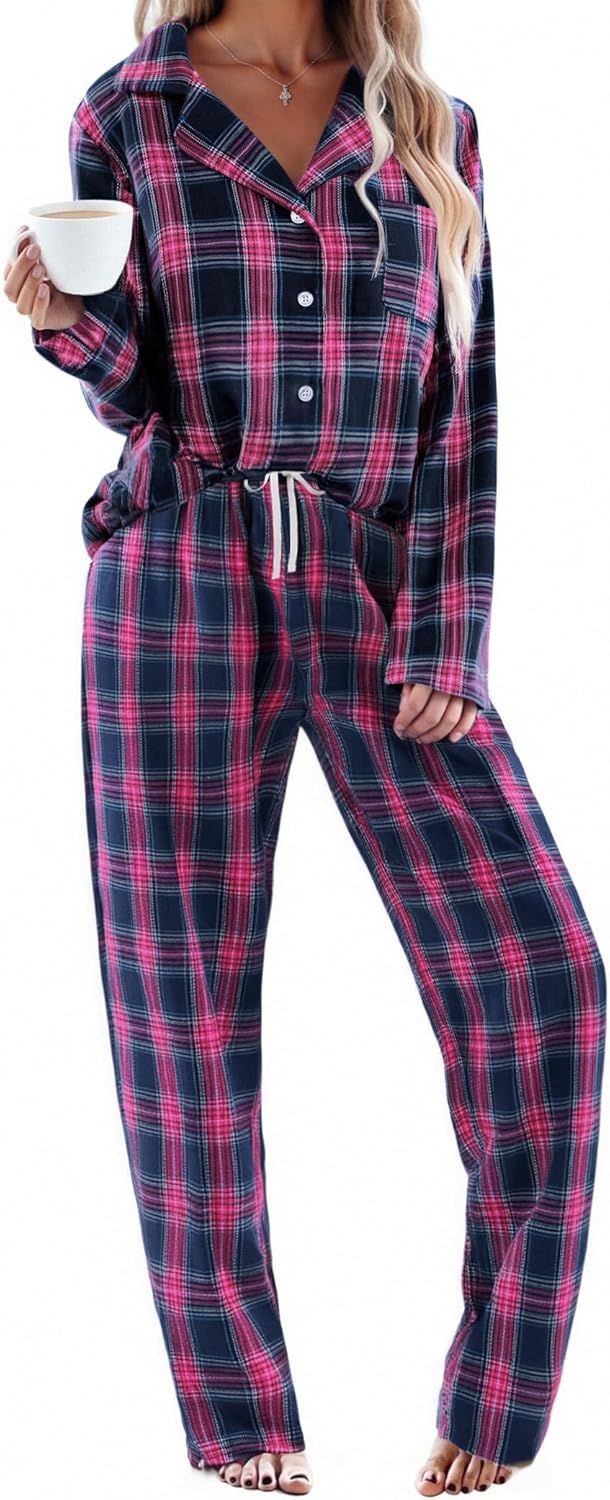 Ekouaer Pajamas Set for Women - Cozy Cotton Plaid PJs