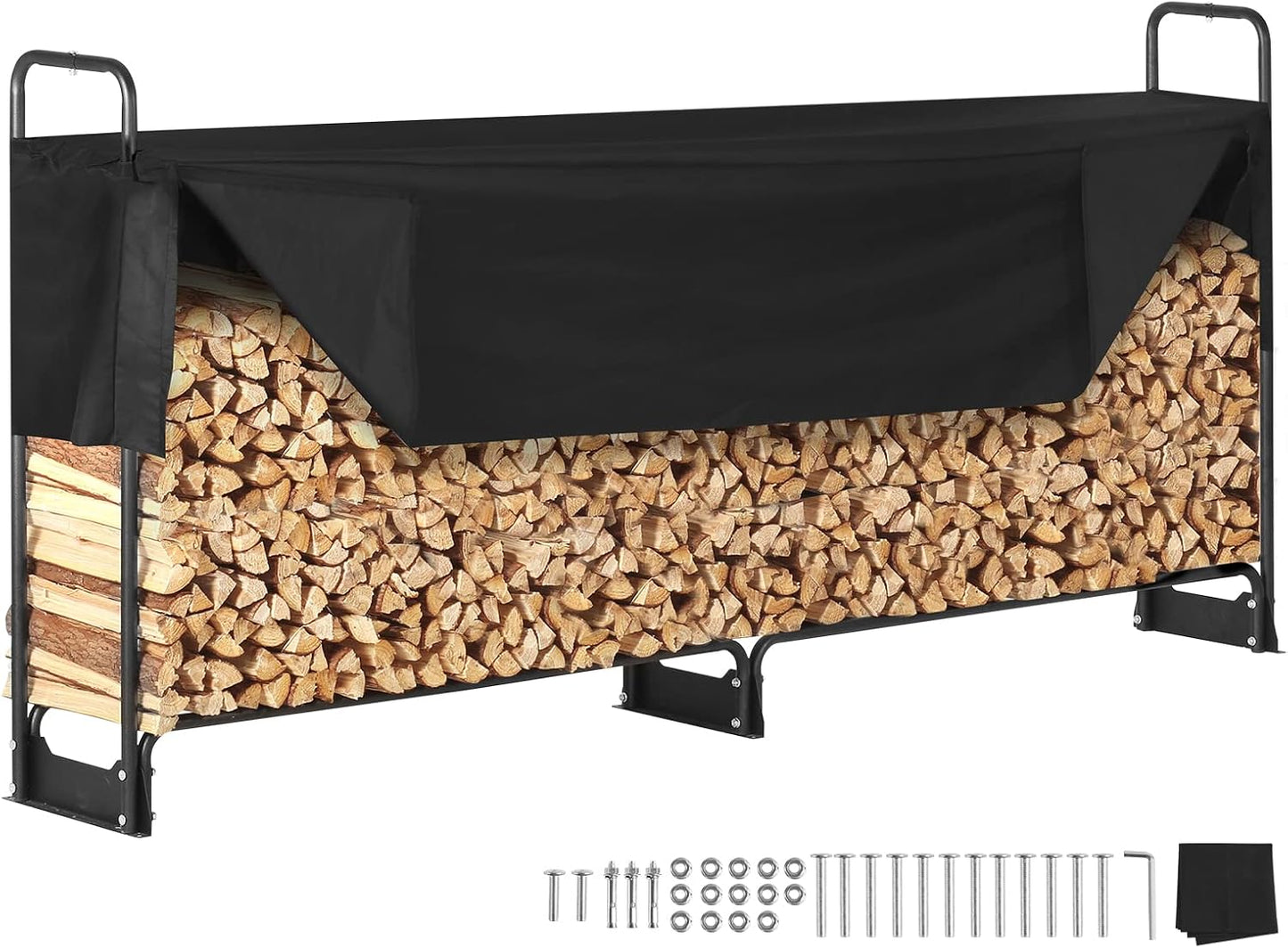 VEVOR 8.5FT Outdoor Firewood Rack with Cover for Log Storage