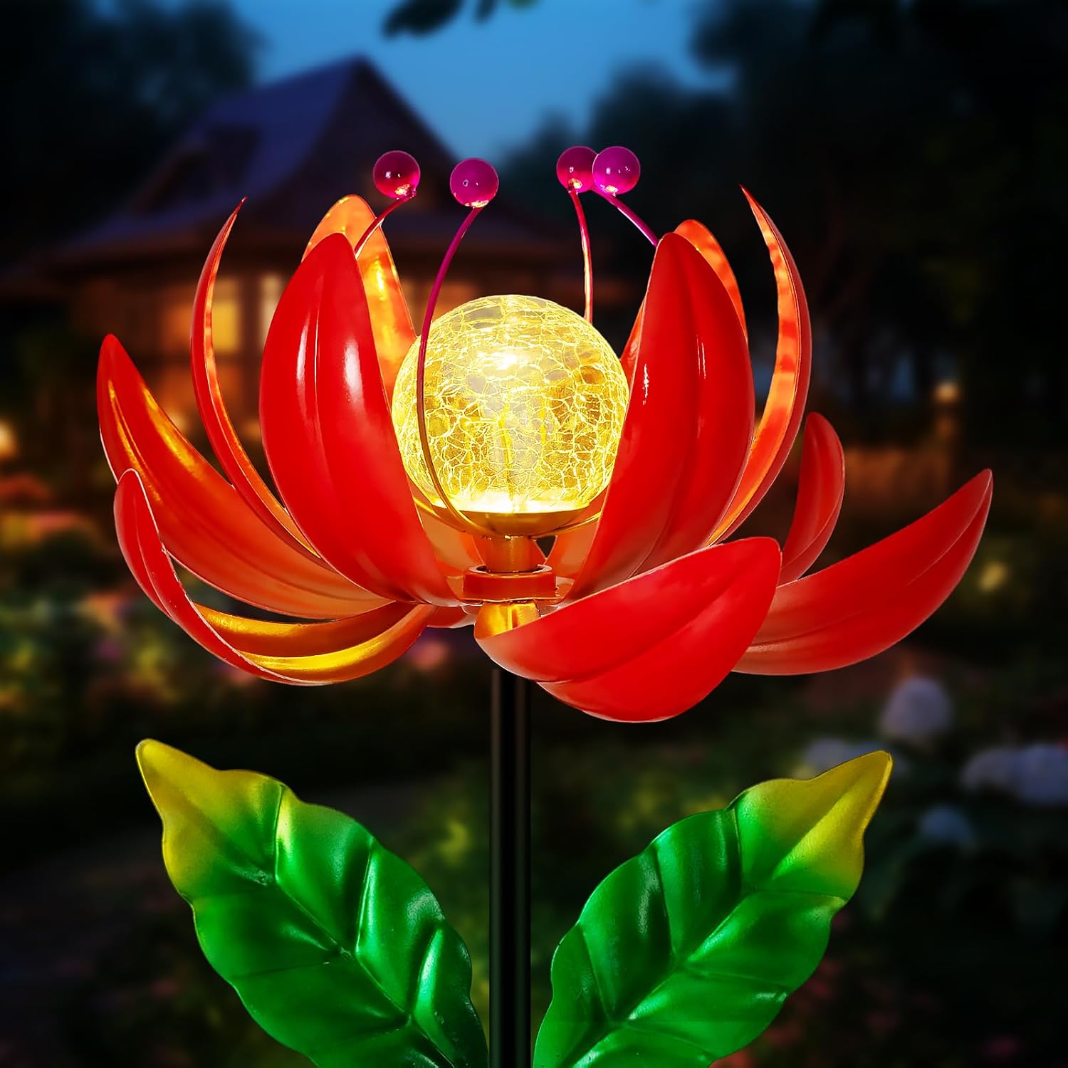 Solar Lights Outdoor Garden Decor with Lotus Wind Spinner Design