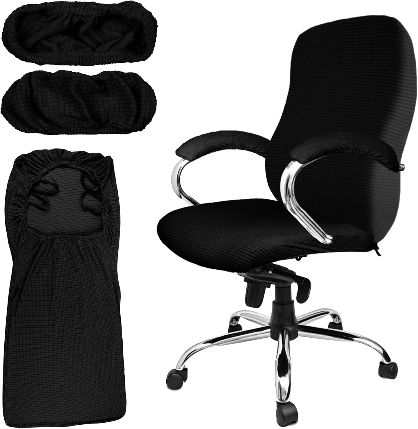 Universal Office Chair Cover Set - Protect, Washable, Zipper - Black