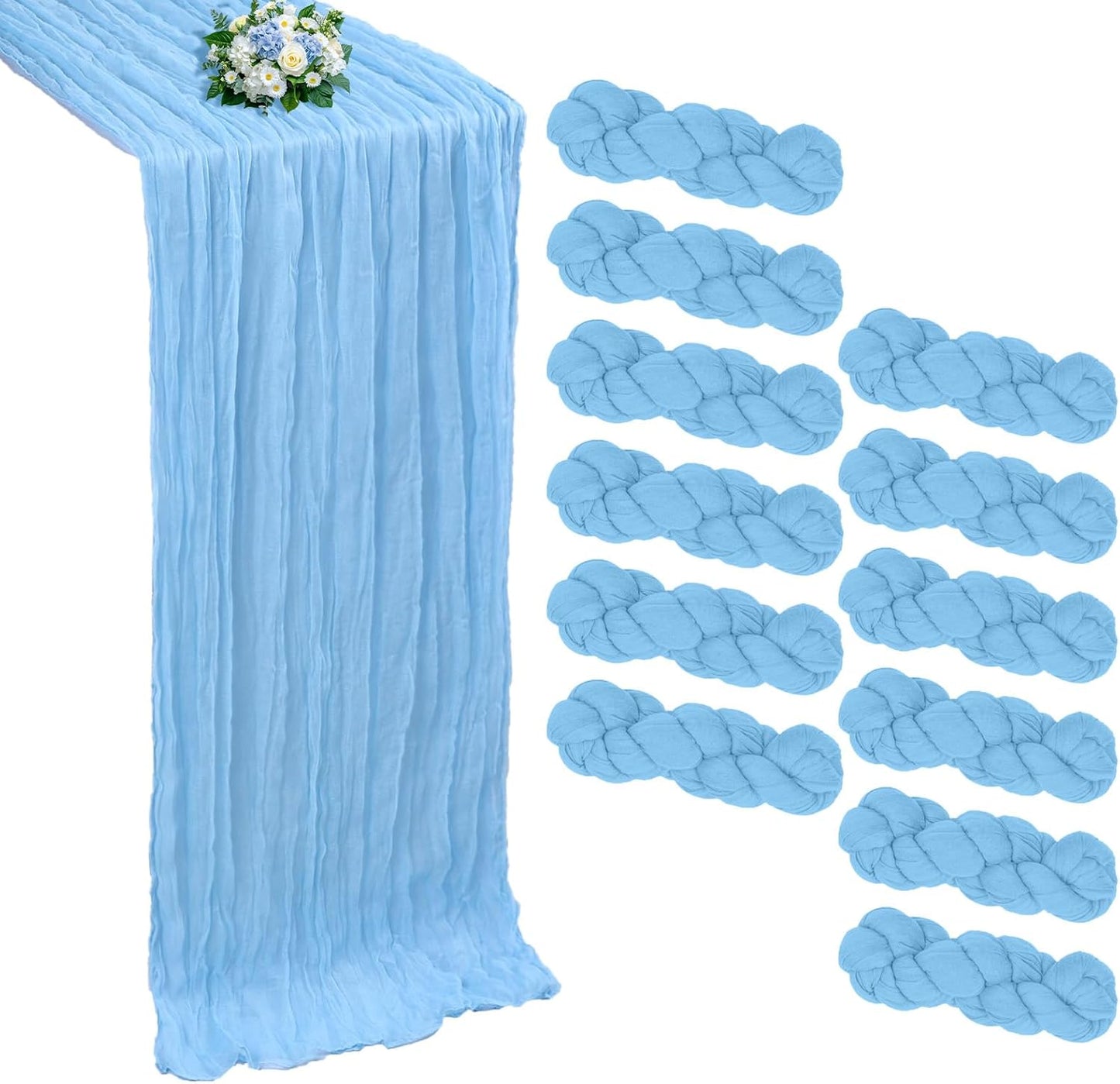 12 Pack Baby Blue Cheesecloth Table Runner for Elegant Events