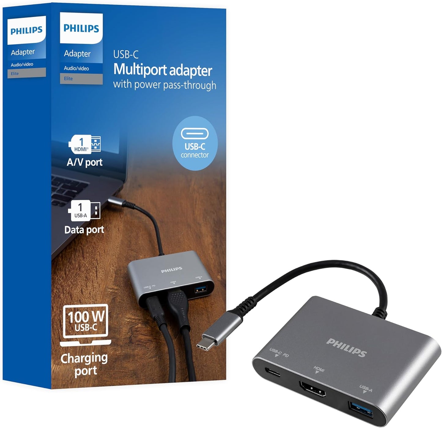 Philips USB C Hub Multiport Adapter for 4K HDMI and Charging
