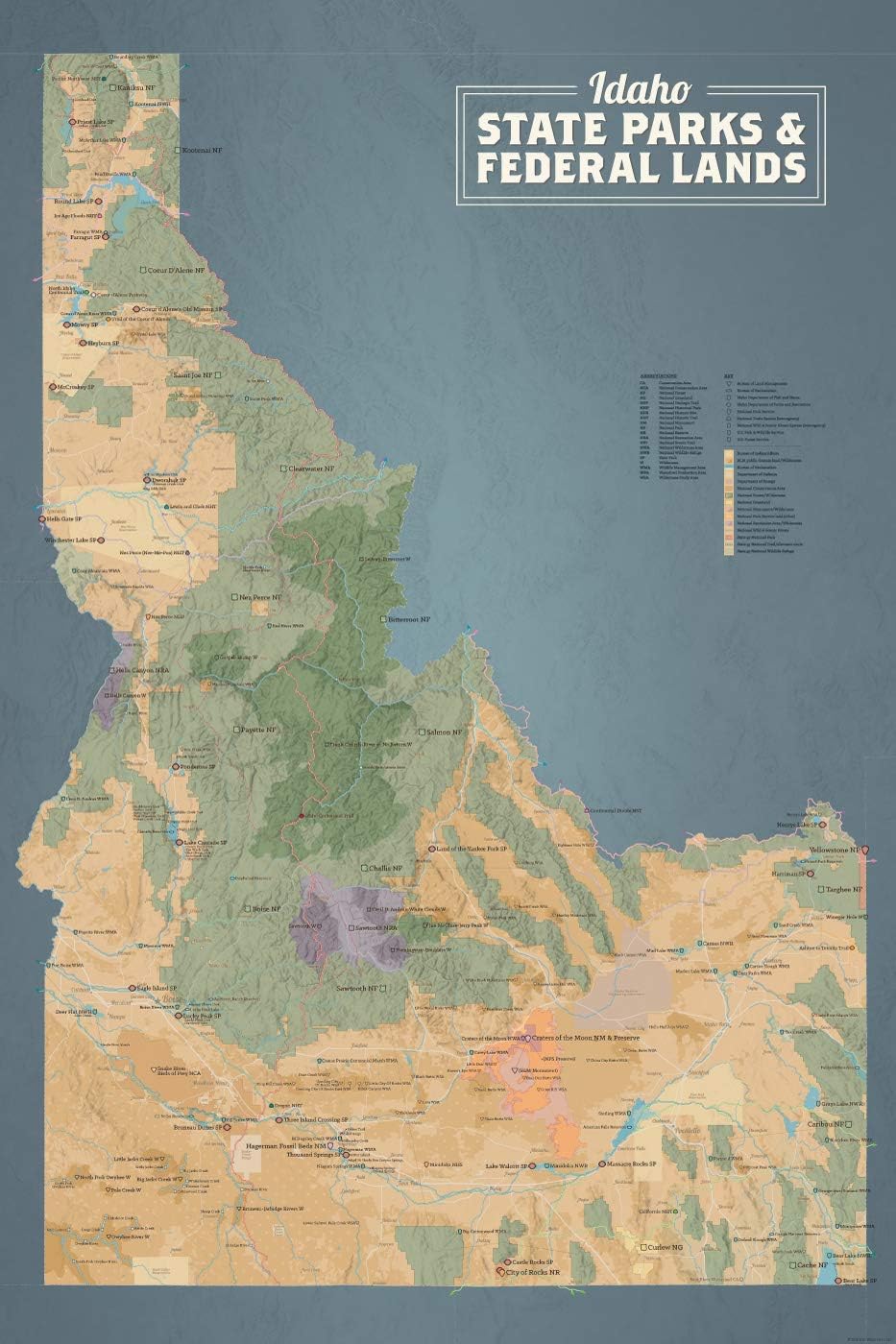 Idaho State Parks & Federal Lands Map Poster for Adventurers