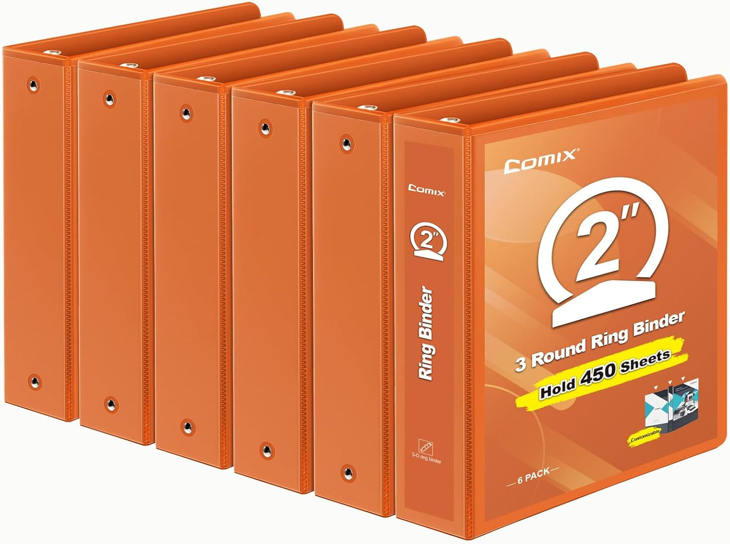COMIX 2 Inch 3 Ring Binder with Clear View Cover - 6 Pack