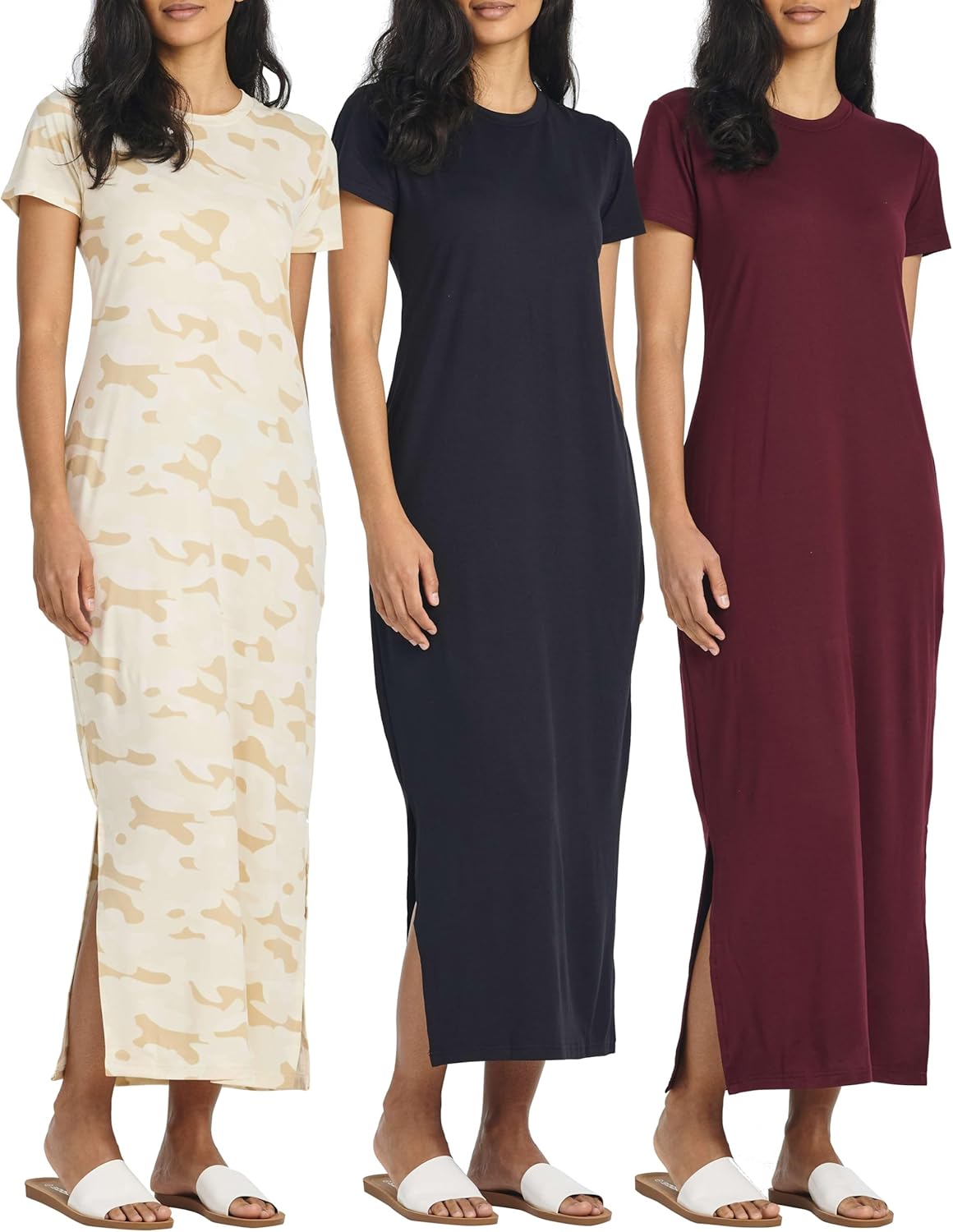 Plus Size Women's Casual Maxi Dresses: 3-Pack with Short Sleeves