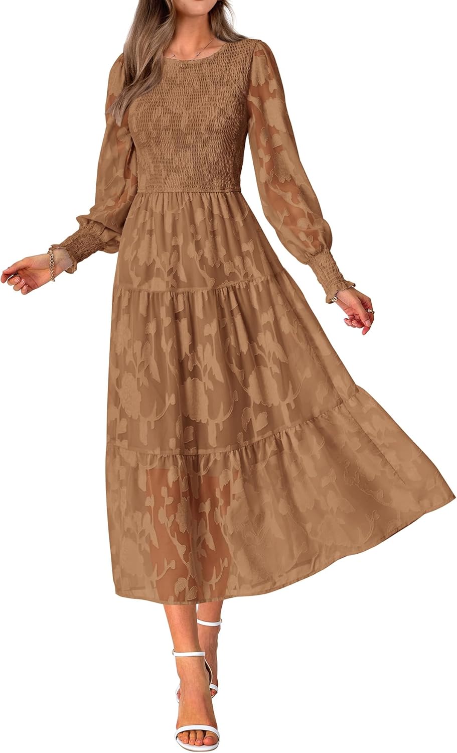 Elegant Long Sleeve Floral Maxi Dress for Wedding Guests