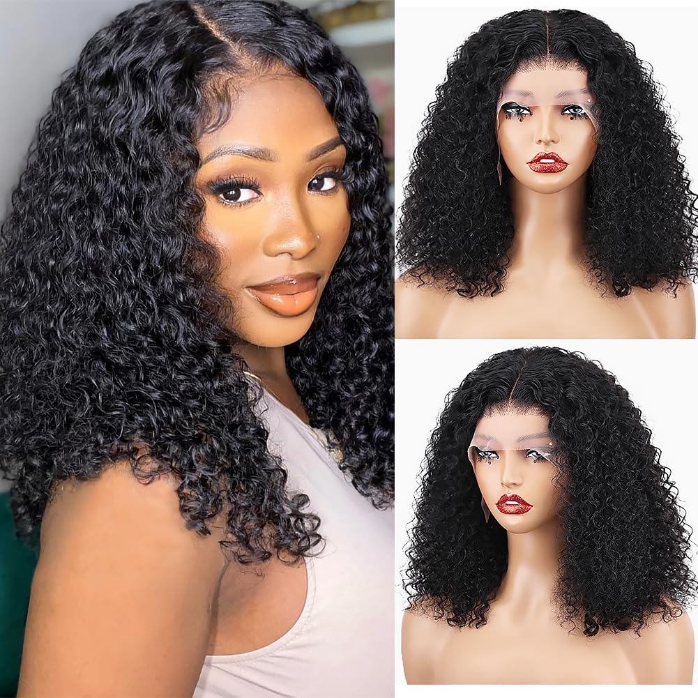 FIRIEYA Curly Bob Wig Human Hair 220 Density for Women