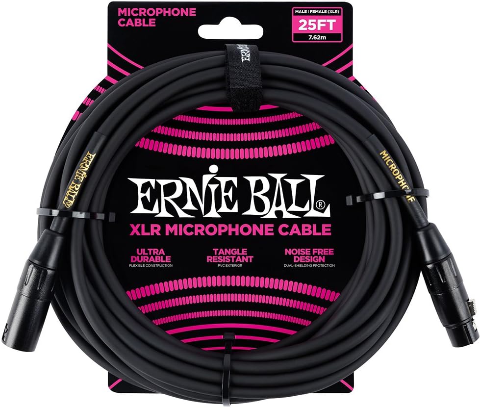 Ernie Ball XLR Microphone Cable 25ft for Clear Sound Quality
