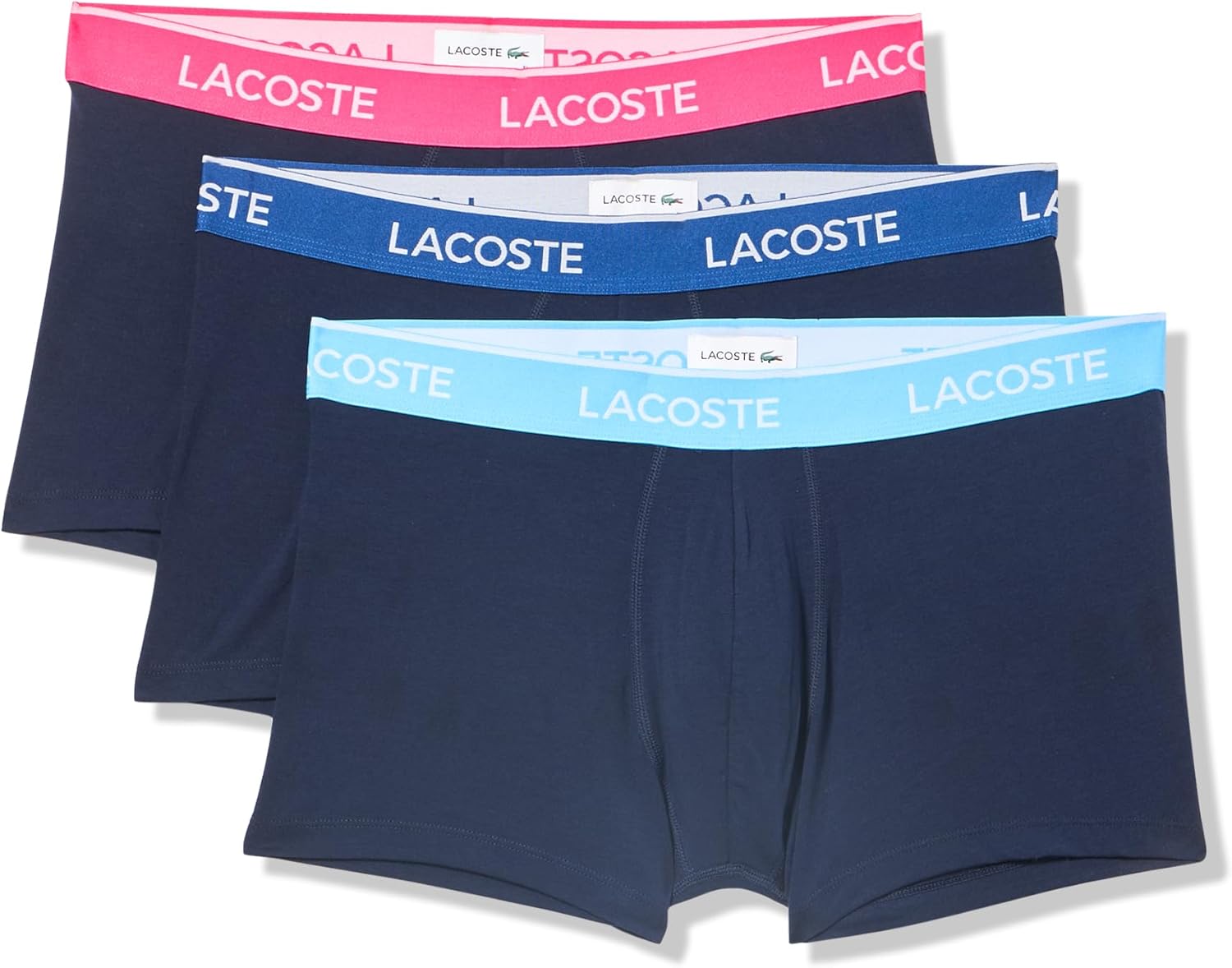 Lacoste Men's Cotton Stretch Tricolor Waistband Trunks 3-Pack