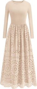 dowerme Women Fall Dress 2025 A-Line Eyelet Maxi - With Pockets
