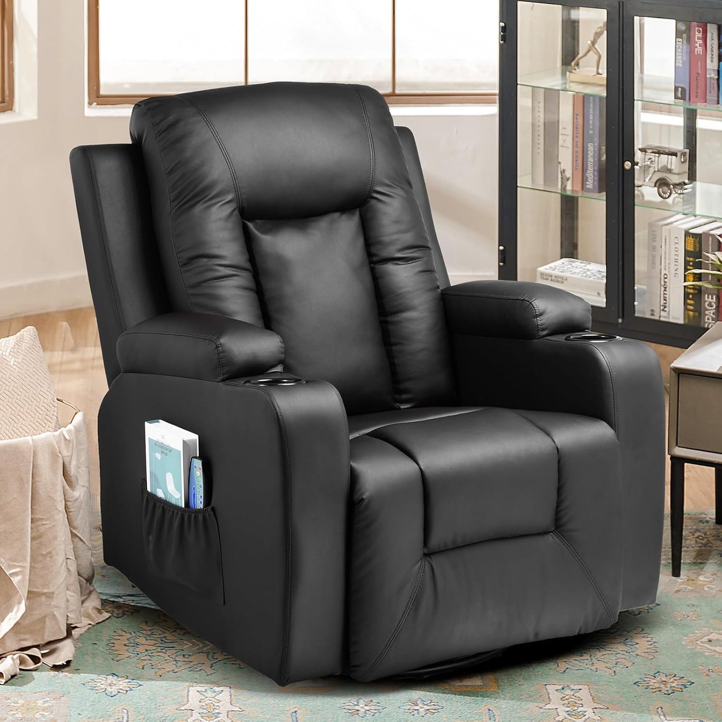 COMHOMA Black Recliner: Heat & Massage Swivel Chair