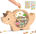 Wooden Dinosaur Piggy Bank for Kids - Fun, Educational Saver