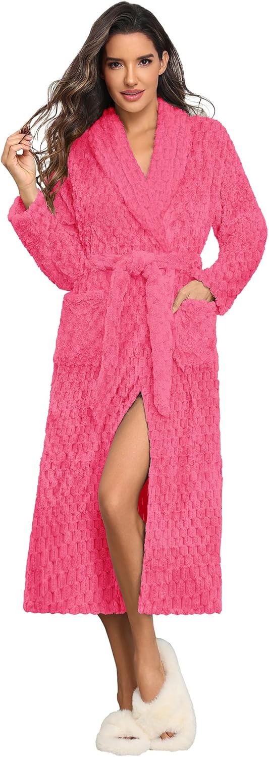 Ekouaer Women's Long Plush Soft Bathrobe with Pockets S-XXL