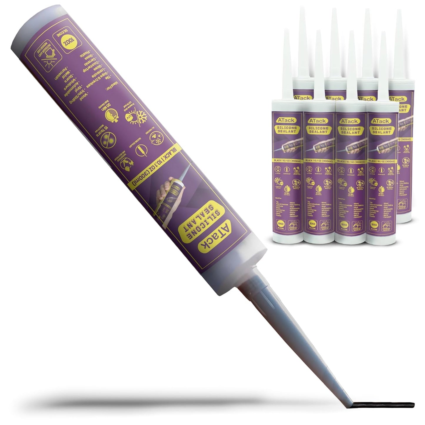 ATack Black Silicone Sealant Caulk 10.1oz - 100% Waterproof