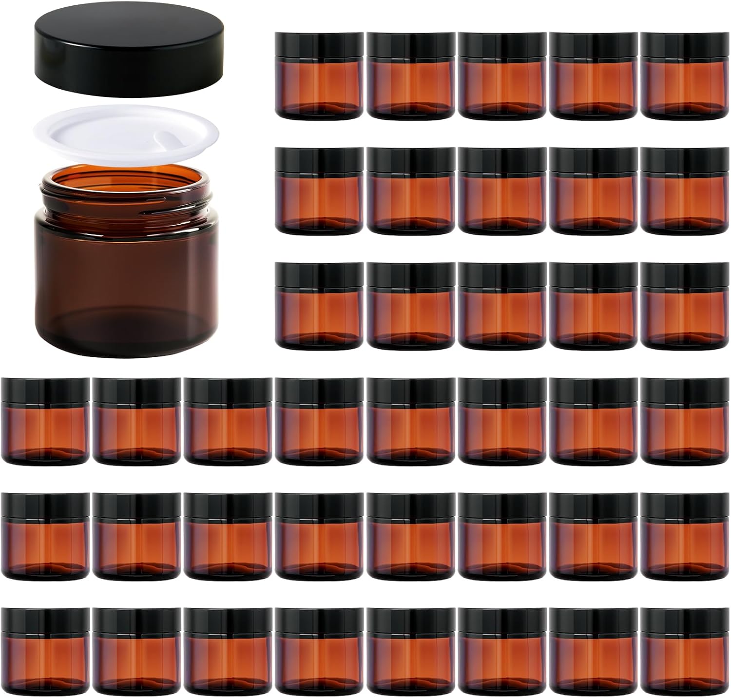 2oz Amber Glass Jars with Lids for Cosmetics and Crafts