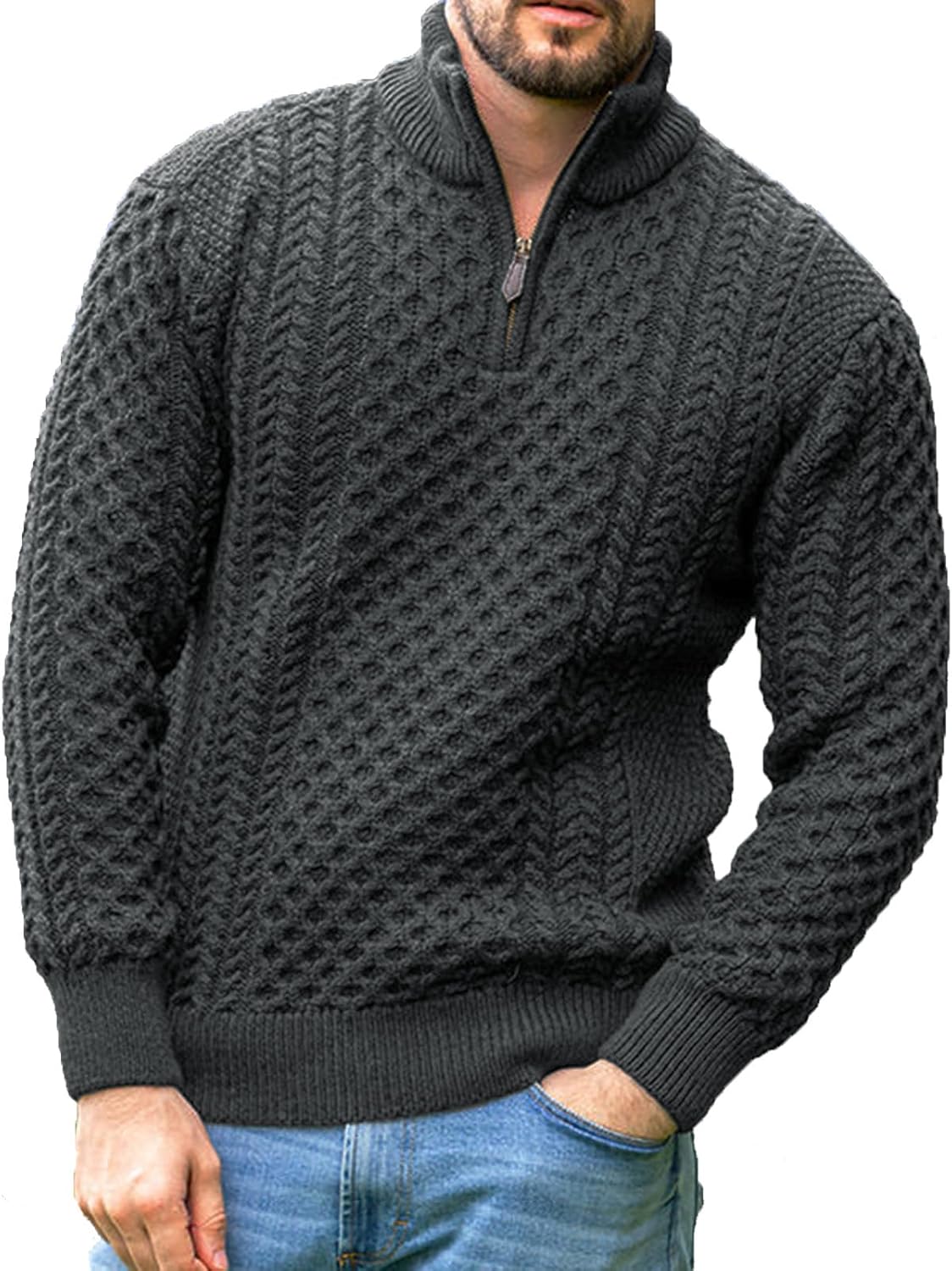 Men's Irish Fisherman Sweaters Half Zip Jacquard Pullover