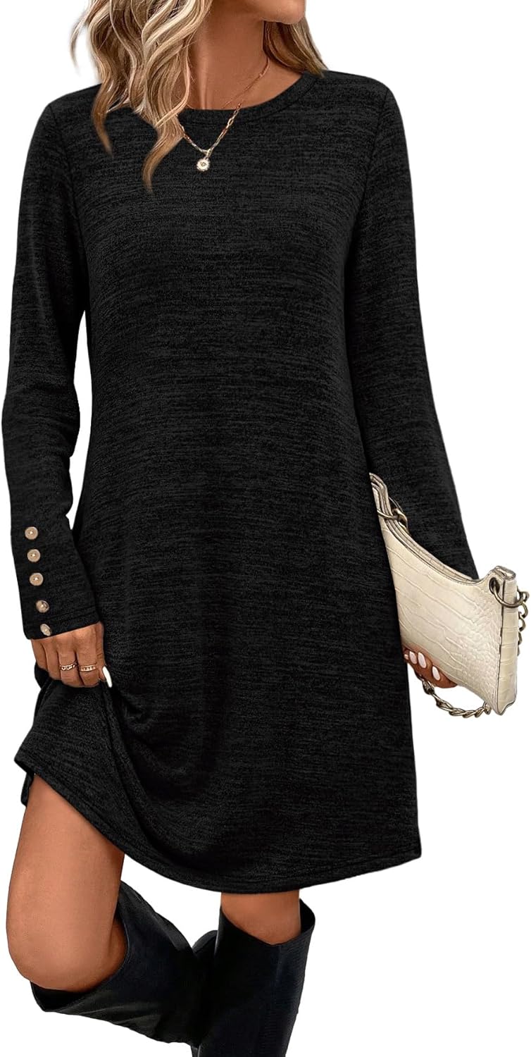 OFEEFAN Long Sleeve Dress with Pockets for Women - Stylish Tunic
