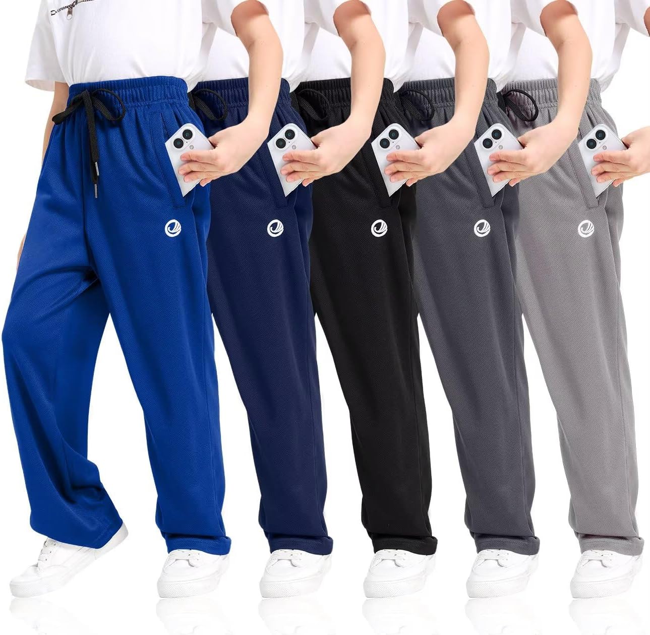 Boys Sweatpants with Zip Pockets 5 Pack Athletic Joggers