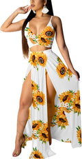 Women Sexy 2 Piece Chiffon Outfit Set - Deep V Bra Crop Top & High