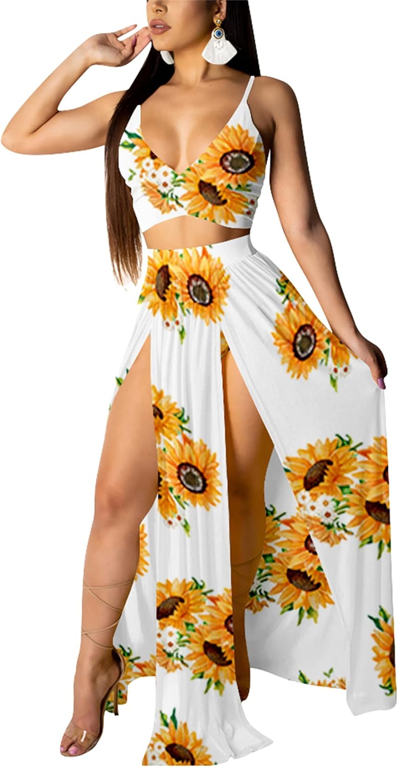 Women Sexy 2 Piece Outfits Dress Chiffon Deep V Neck Set