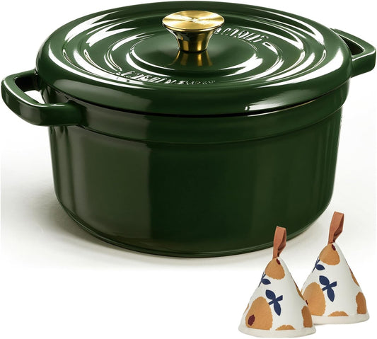Overmont Enameled Cast Iron Dutch Oven - 5QT Heavy-Duty Pot