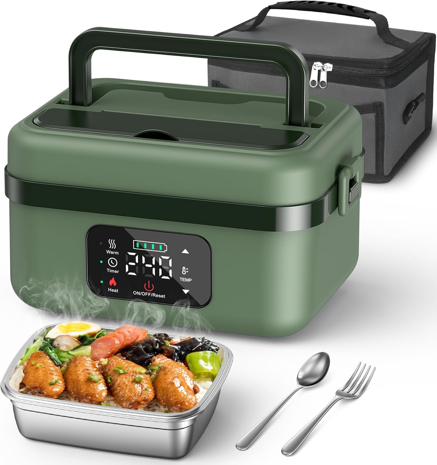Cordless Electric Lunch Box with Timer for Hot Meals Anywhere