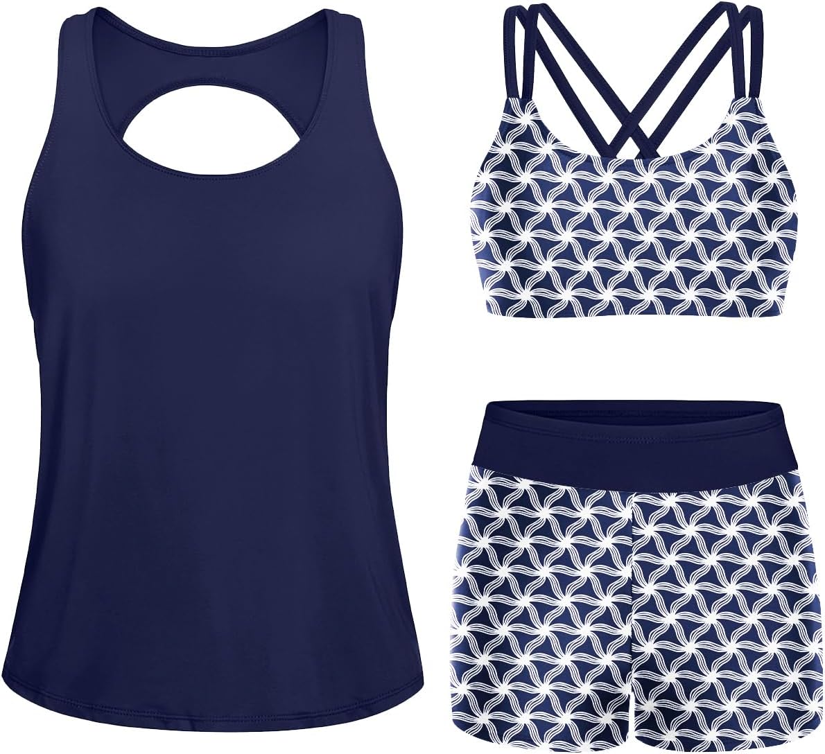 Stylish 3 Piece Tankini Swimsuits for Women with Boy Shorts