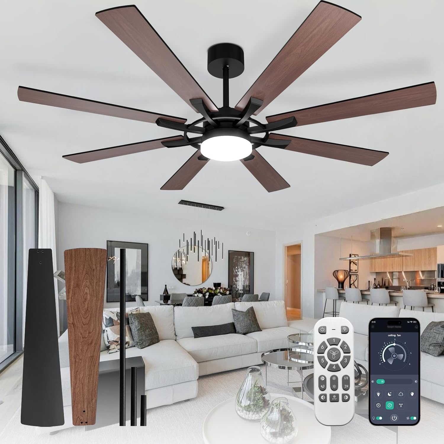 Depuley 72-Inch Ceiling Fan with Light for Indoor and Outdoor Use