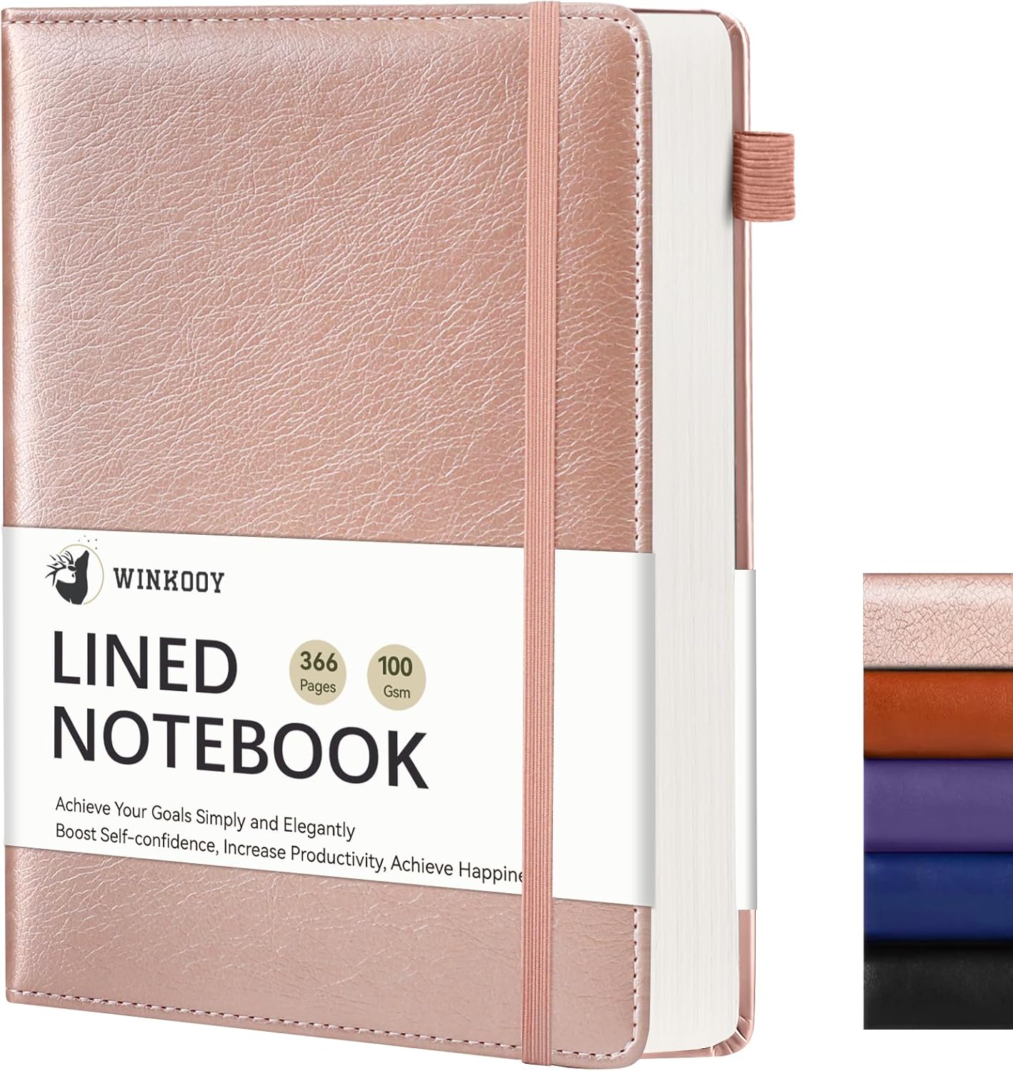 Winkooy Leather Journal - 366 Thick Pages, Pen Loop, A5 College Ruled