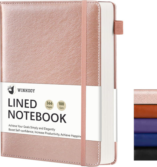 Winkooy Leather Journal - 366 Thick Pages, Pen Loop, A5 College Ruled