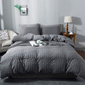 Seersucker Duvet Cover Set King Size - Textured Dark Gray Comfort