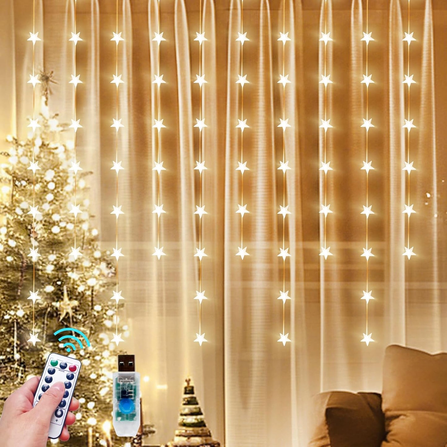 HOLITS Star Curtain Lights: 8 Modes Twinkle Magic!