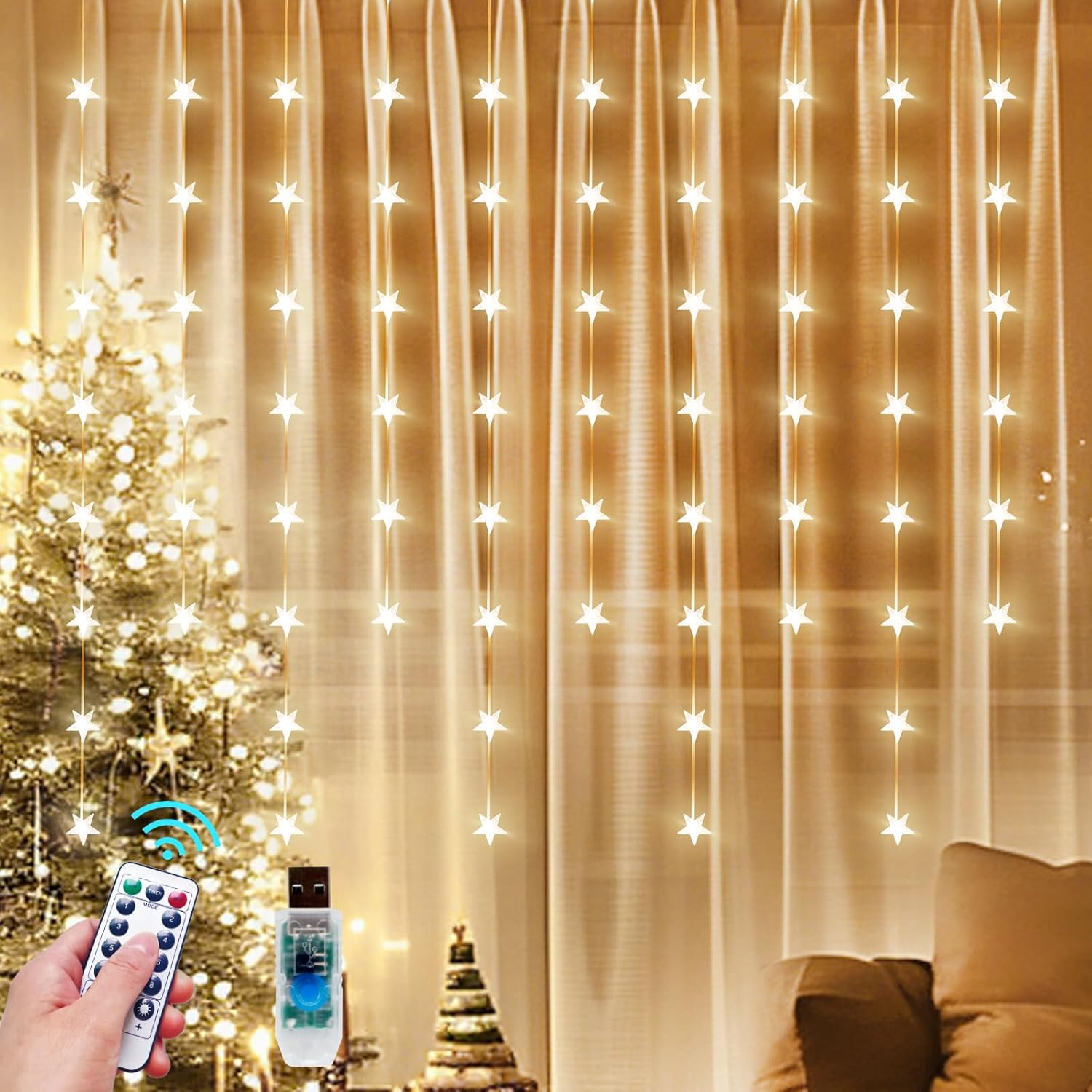 HOLITS Star Curtain Lights: 8 Modes Twinkle Magic!