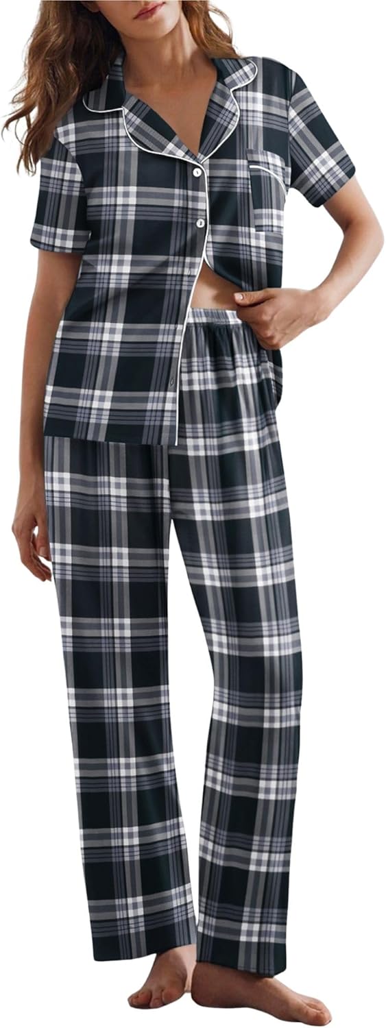 Ekouaer Womens Pajamas Set Soft Button Down Sleepwear