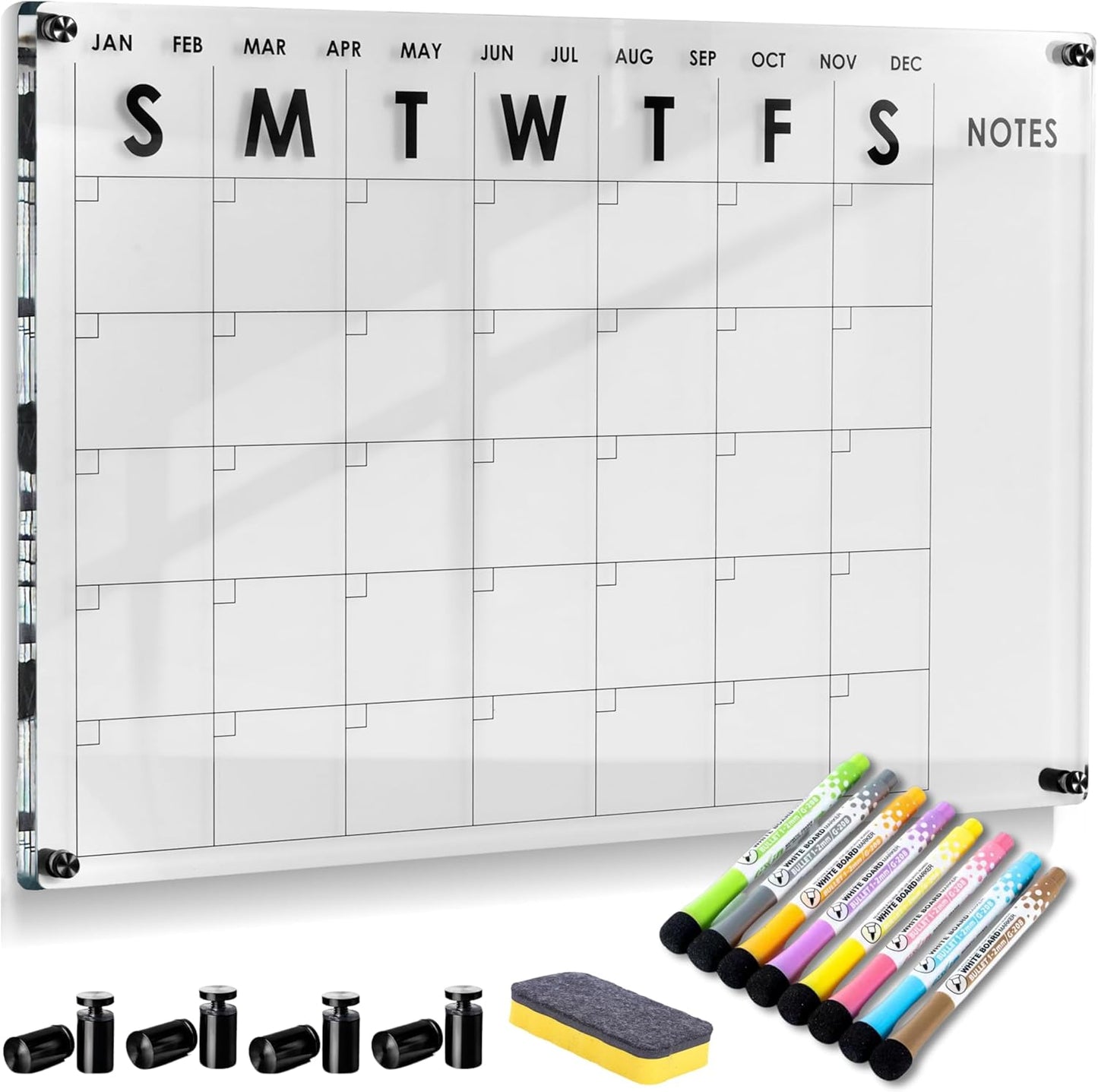 Oversize Premium Acrylic Calendar for Wall - Clear Dry Erase Board