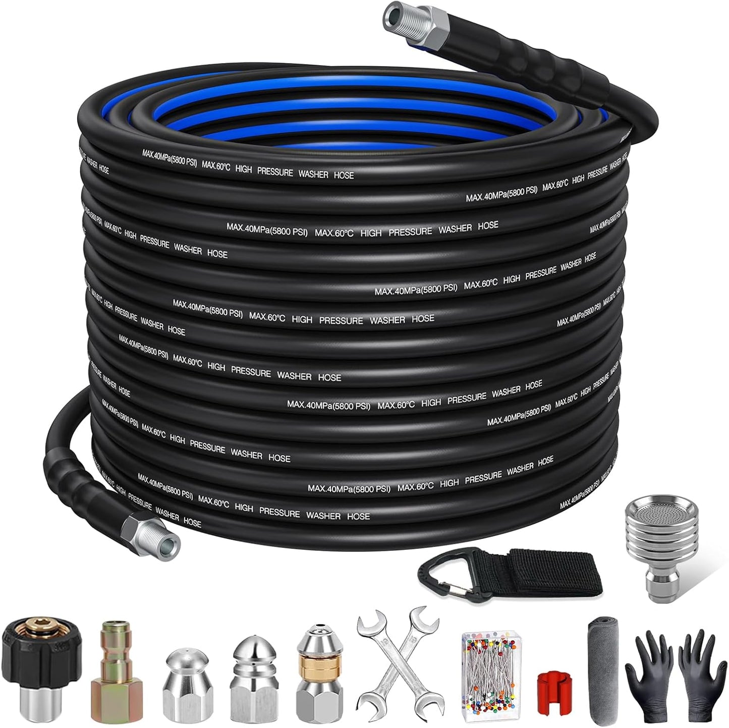 Sewer Jetter Kit for Pressure Washer with 100ft Hose and Nozzles