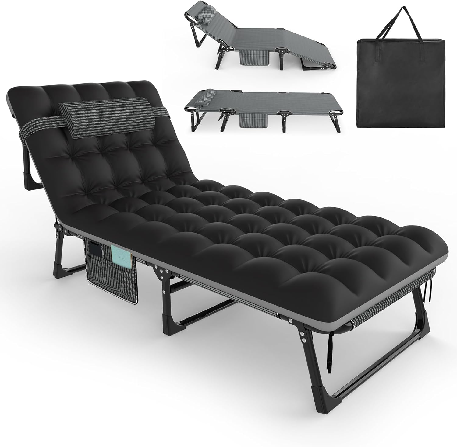 Slendor Foldable Camping Cot: 5 Positions, Comfort Mattress