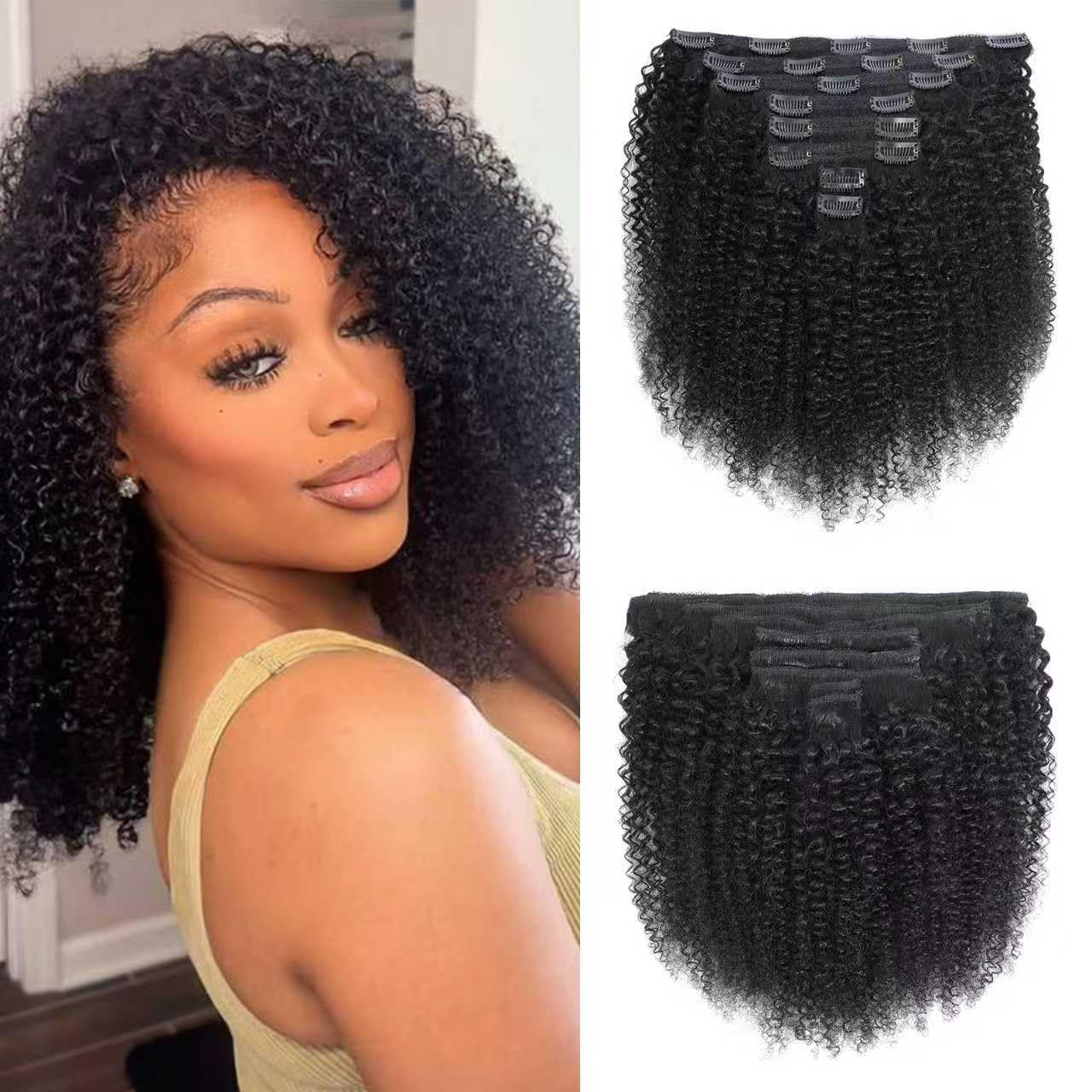 Afro Kinky Curly Clip Ins Human Hair Extensions for Black Women