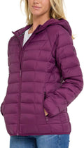 Packable Puffer Jacket Womens with Hood - Lightweight Warm Travel Coat