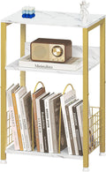 LELELINKY Side Table White Marble Night Stand with 3 Tiers - Stylish