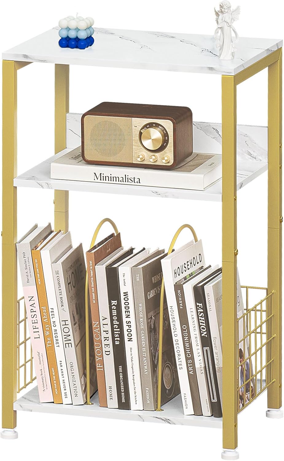 Stylish 3 Tier Record Player Stand with Marble Finish