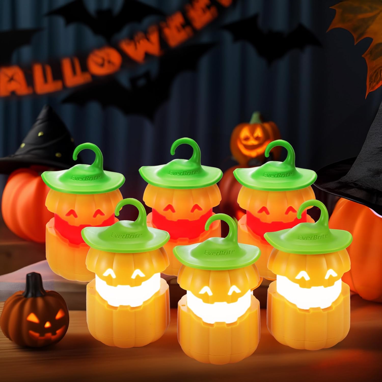EverBrite 6-Pack Halloween Pumpkin Lanterns for Spooky Decor