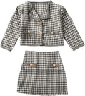 WDIRARA Girl's 2 Piece Houndstooth Tweed Jacket and Skirt Set front