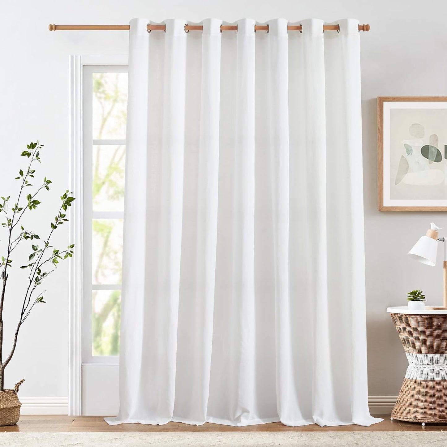 jinchan White Linen Curtain 100x96 for Sliding Glass Door