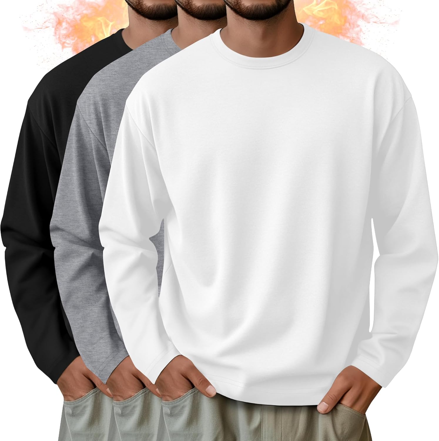 3 Pack Mens Long Sleeve Thermal Shirts for Comfortable Wear