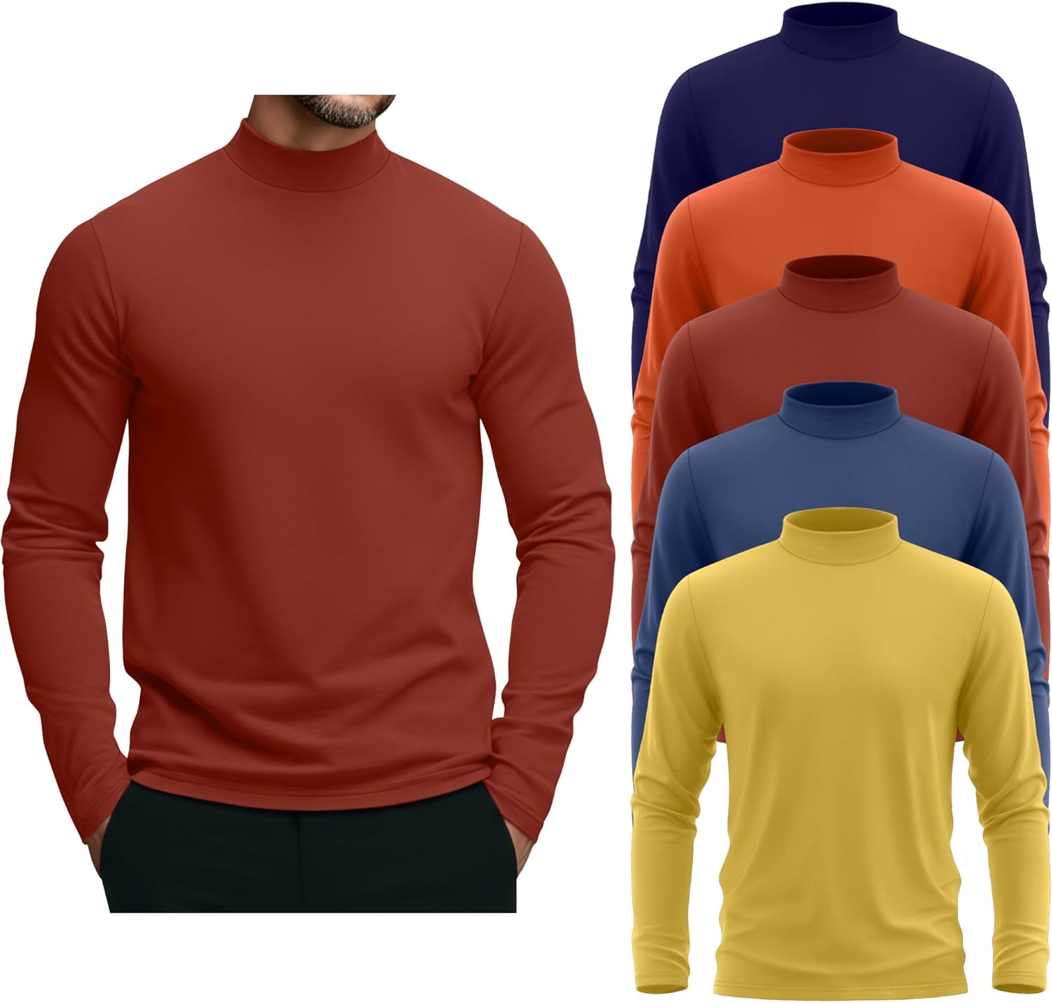 5 Pack Men's Mock Turtleneck Shirts for Casual and Business Wear