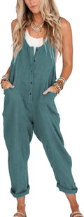 Womens Linen Cotton Overalls Jumpsuit with Pockets - Casual Summer Fit