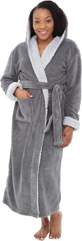 Sherpa Robes for Women Long Hooded Bathrobe - Steel Gray Plus Size