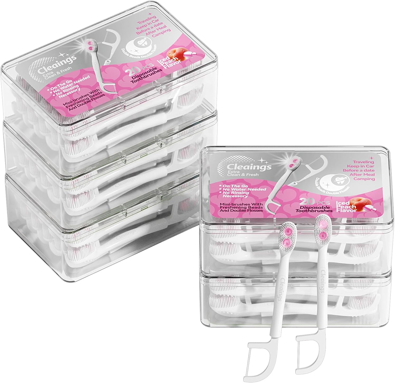 Disposable Toothbrushes with Double Cleaning Beads for Travel