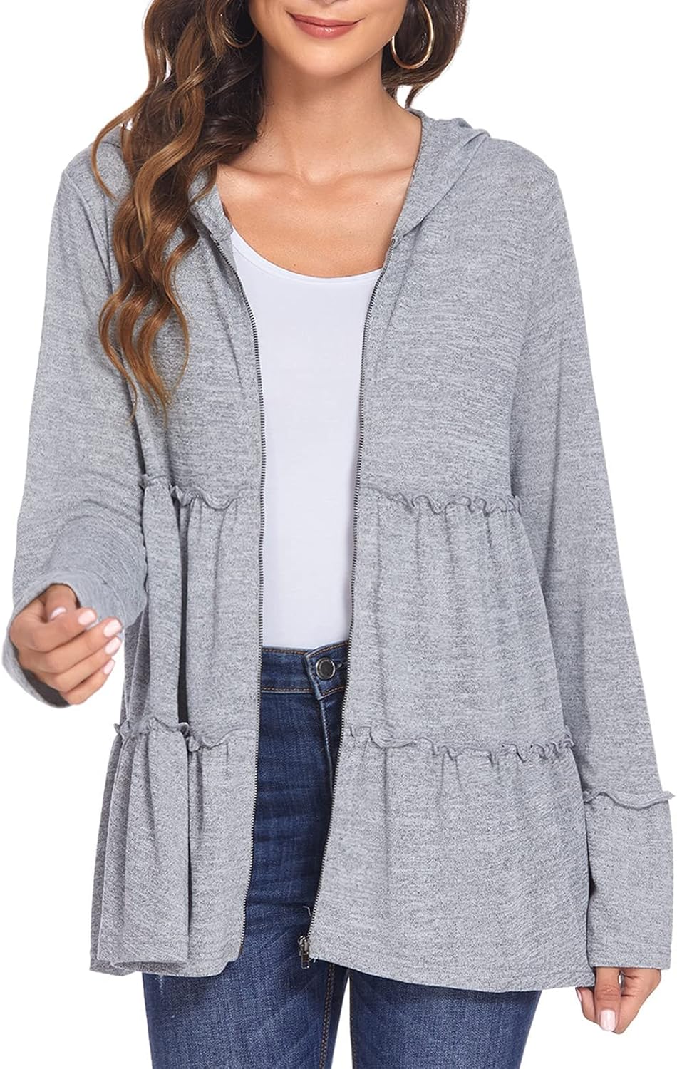 DEESHA Women's Ruffle Hoodie - Cozy Zip-Up Style
